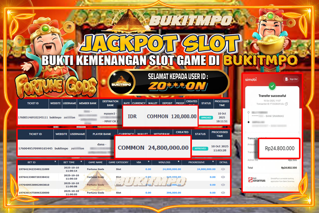 BUKITMPO JACKPOT FORTUNE GODS - PG SOFT Rp.24.800.000,- LUNAS